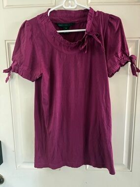 Marc By Marc Jacobs Raspberry Short Sleeve Ruffle Tie-Neck Blouse Size M